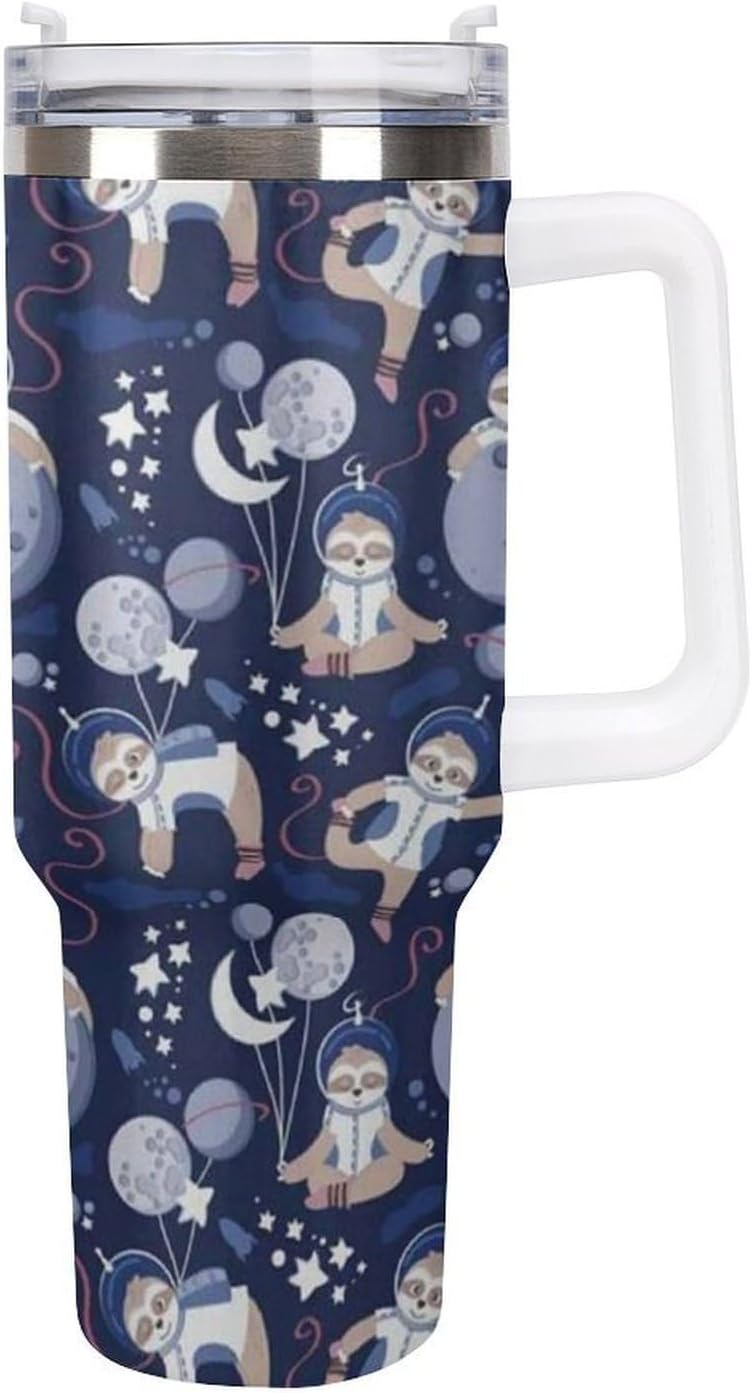 Space Constellation 304 Stainless Steel Double Wall Insulated Tumbler with Leakproof Slide Lid and Straw Large Capacity Travel Mug Black-Space Constellation