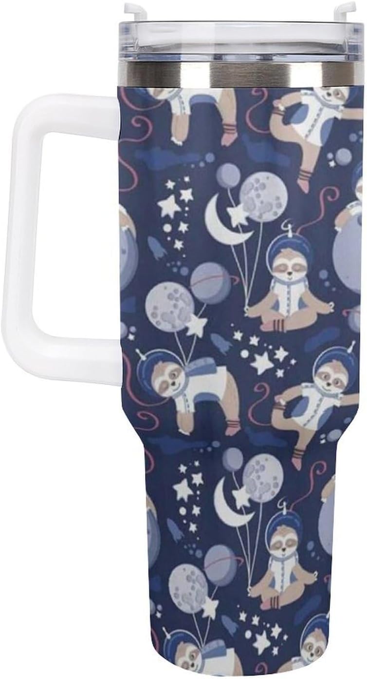 Space Constellation 304 Stainless Steel Double Wall Insulated Tumbler with Leakproof Slide Lid and Straw Large Capacity Travel Mug Black-Space Constellation