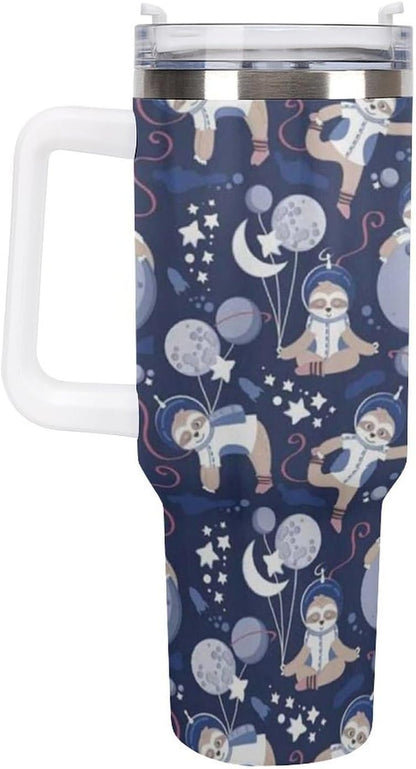 Space Constellation 304 Stainless Steel Double Wall Insulated Tumbler with Leakproof Slide Lid and Straw Large Capacity Travel Mug Black-Space Constellation