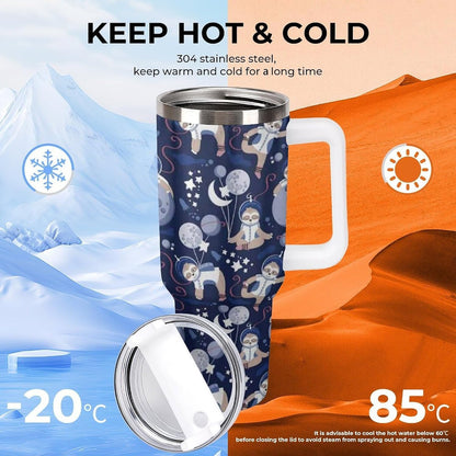 Space Constellation 304 Stainless Steel Double Wall Insulated Tumbler with Leakproof Slide Lid and Straw Large Capacity Travel Mug Black-Space Constellation