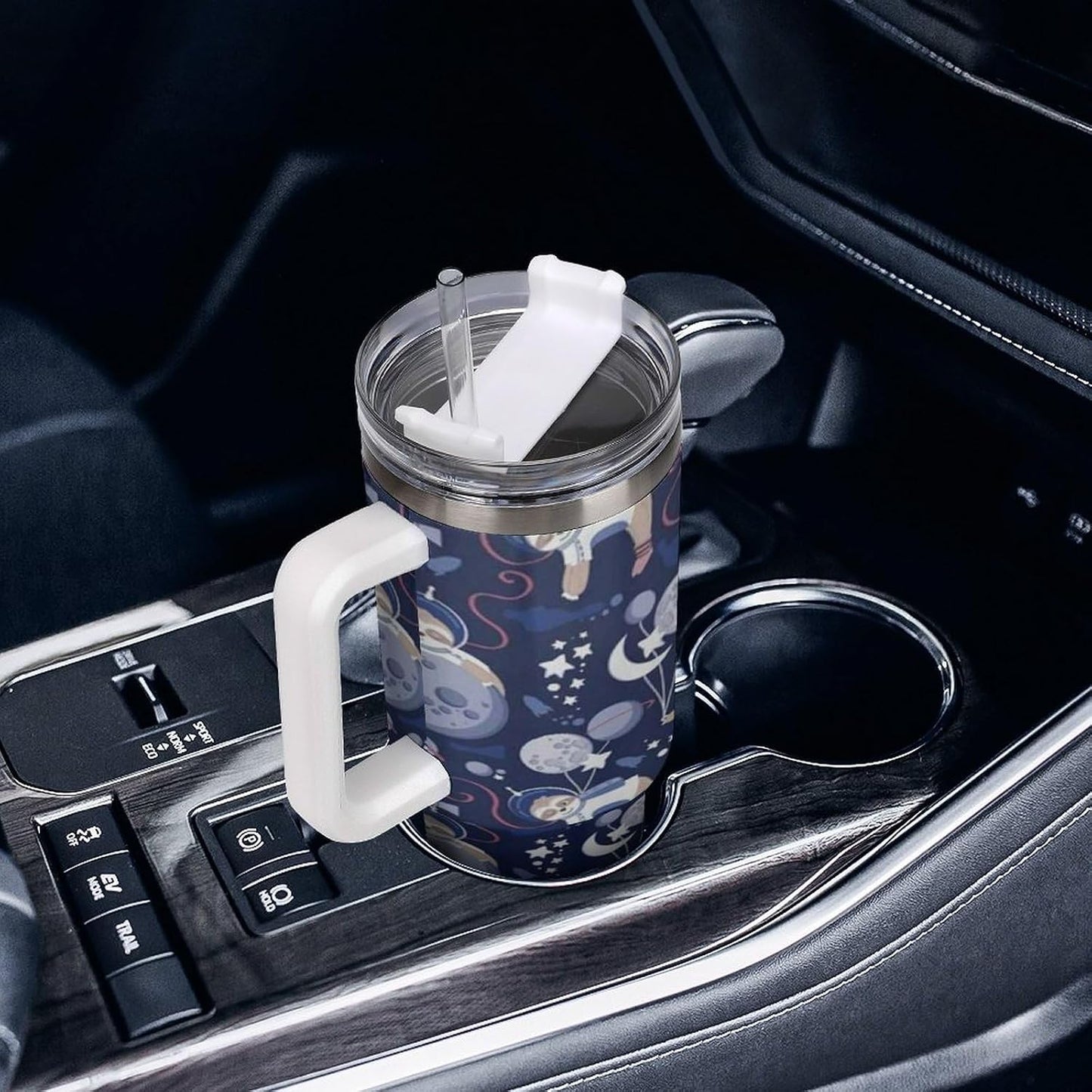 Space Constellation 304 Stainless Steel Double Wall Insulated Tumbler with Leakproof Slide Lid and Straw Large Capacity Travel Mug Black-Space Constellation