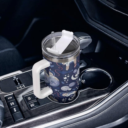 Space Constellation 304 Stainless Steel Double Wall Insulated Tumbler with Leakproof Slide Lid and Straw Large Capacity Travel Mug Black-Space Constellation
