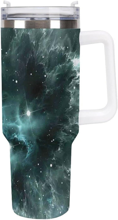 Space Constellation 304 Stainless Steel Double Wall Insulated Tumbler with Leakproof Slide Lid and Straw Large Capacity Travel Mug Black-Space Constellation