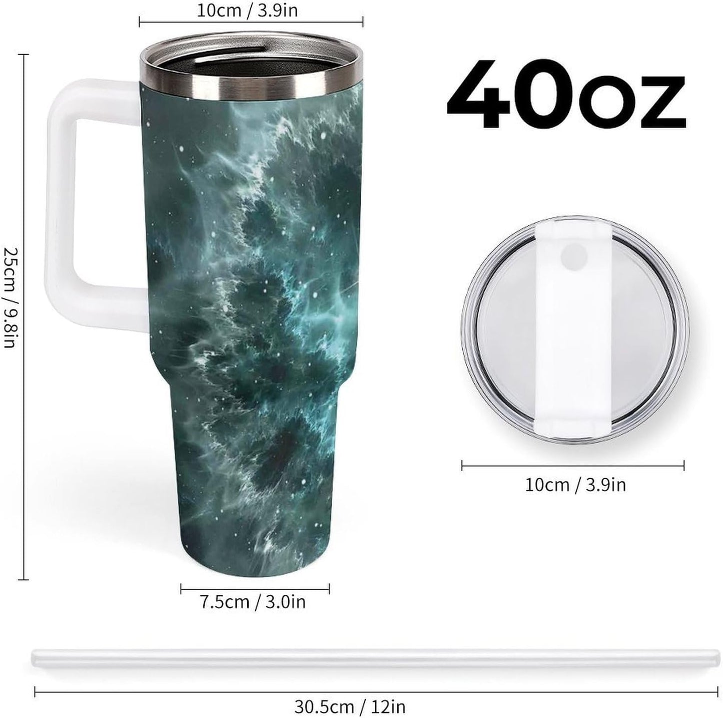 Space Constellation 304 Stainless Steel Double Wall Insulated Tumbler with Leakproof Slide Lid and Straw Large Capacity Travel Mug Black-Space Constellation