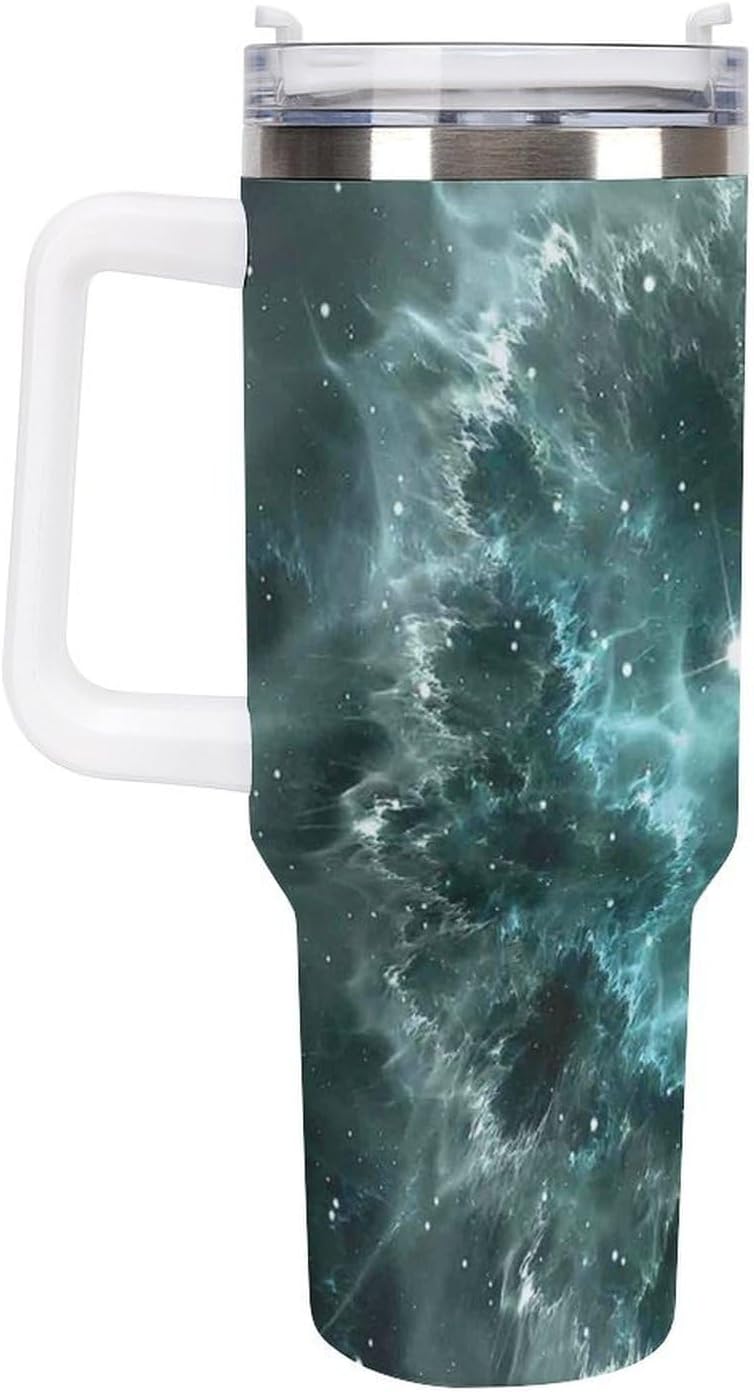 Space Constellation 304 Stainless Steel Double Wall Insulated Tumbler with Leakproof Slide Lid and Straw Large Capacity Travel Mug Black-Space Constellation