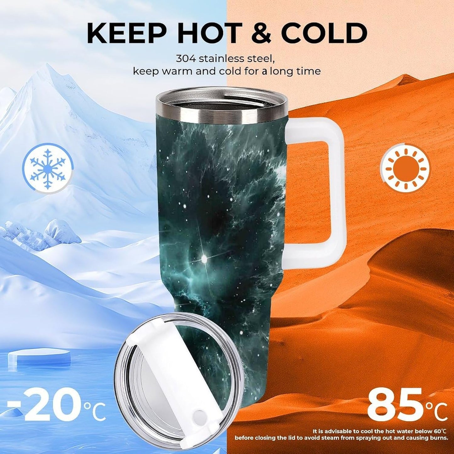 Space Constellation 304 Stainless Steel Double Wall Insulated Tumbler with Leakproof Slide Lid and Straw Large Capacity Travel Mug Black-Space Constellation