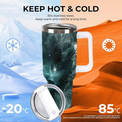 Space Constellation 304 Stainless Steel Double Wall Insulated Tumbler with Leakproof Slide Lid and Straw Large Capacity Travel Mug Black-Space Constellation