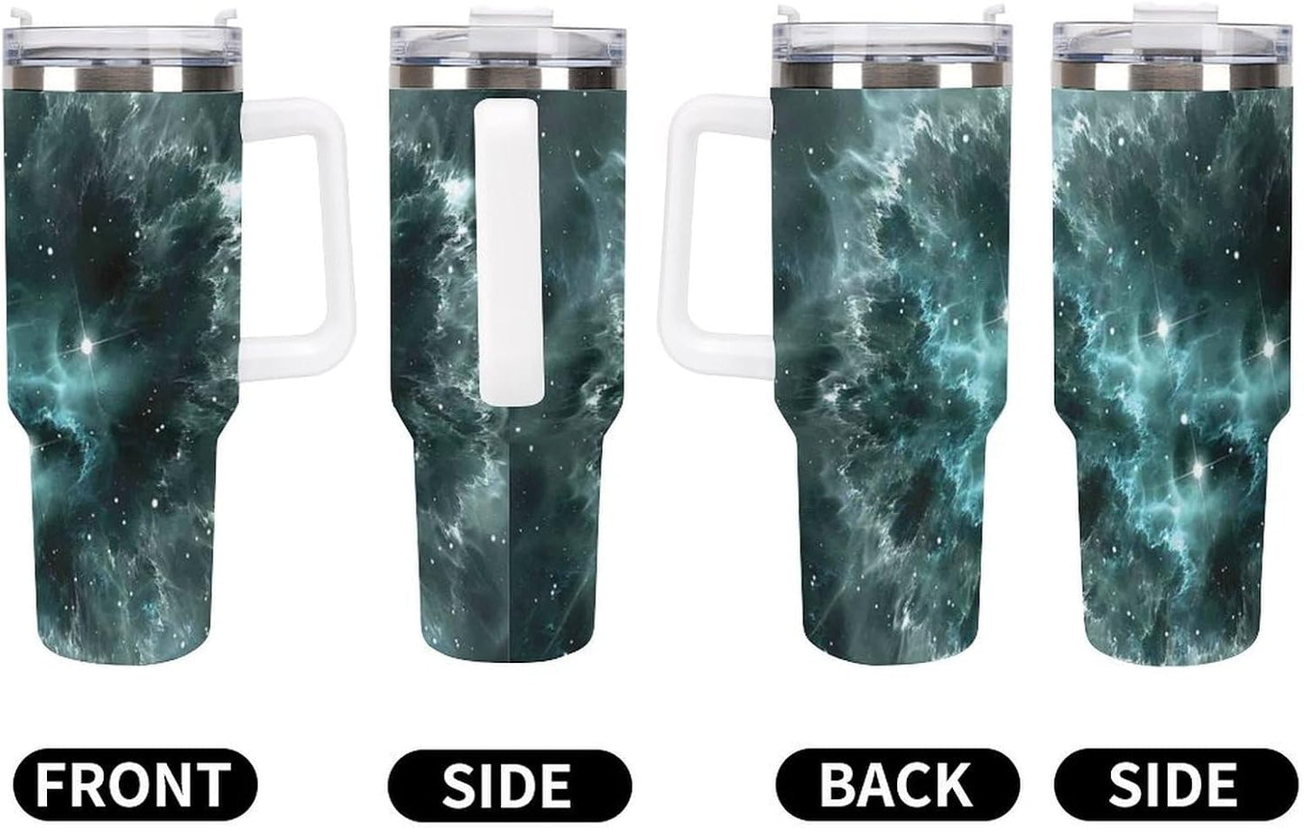 Space Constellation 304 Stainless Steel Double Wall Insulated Tumbler with Leakproof Slide Lid and Straw Large Capacity Travel Mug Black-Space Constellation