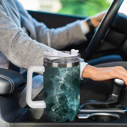 Space Constellation 304 Stainless Steel Double Wall Insulated Tumbler with Leakproof Slide Lid and Straw Large Capacity Travel Mug Black-Space Constellation
