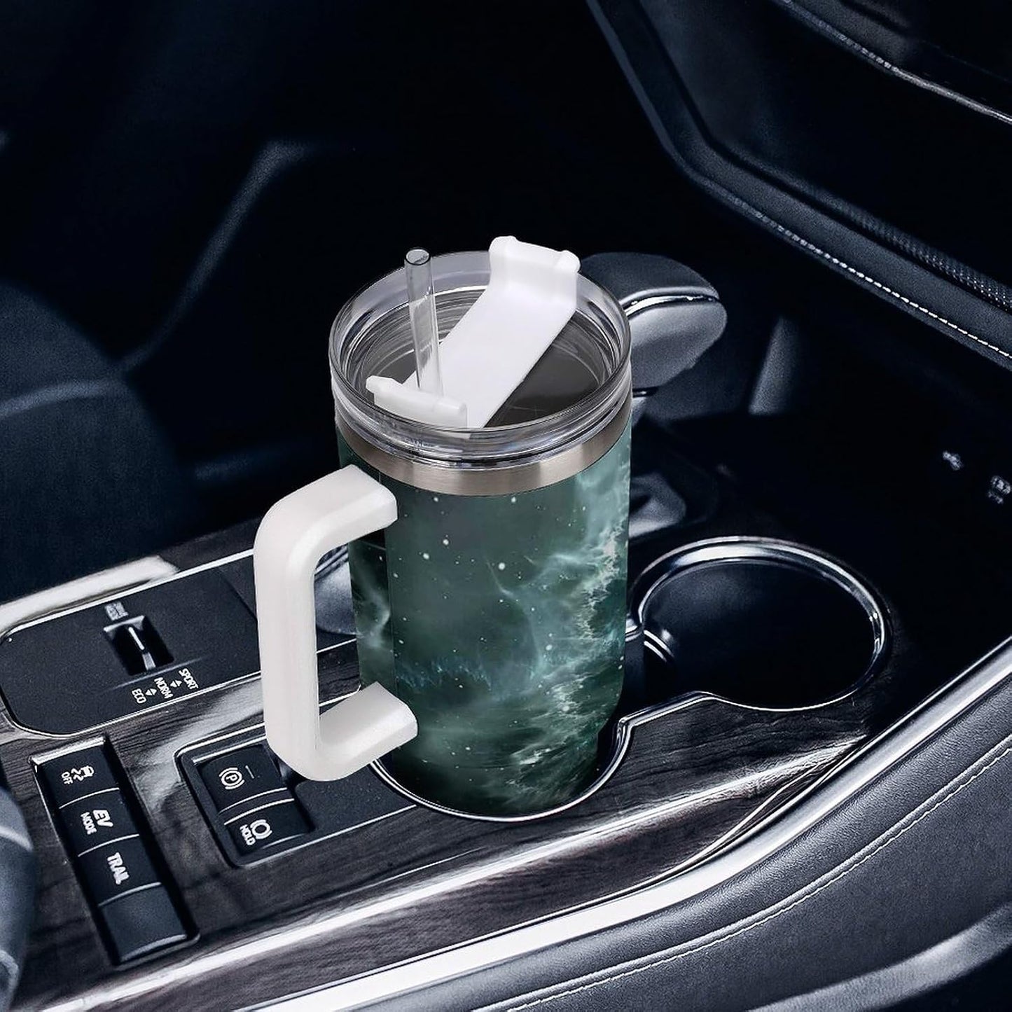 Space Constellation 304 Stainless Steel Double Wall Insulated Tumbler with Leakproof Slide Lid and Straw Large Capacity Travel Mug Black-Space Constellation