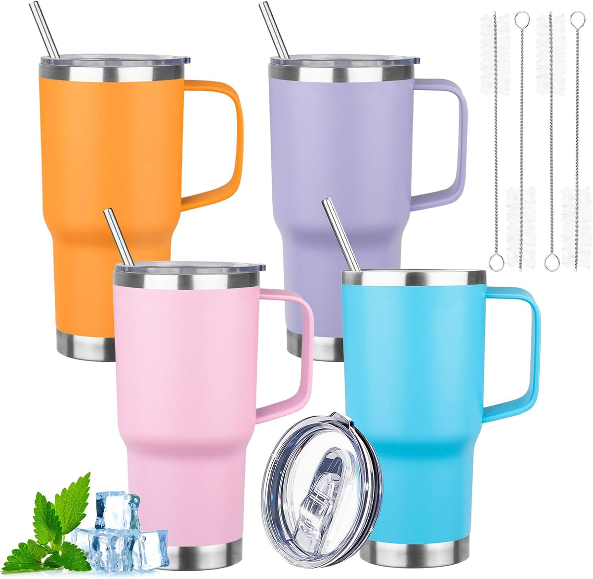 20oz Insulated Tumbler with Handle Stainless Steel Travel Coffee Mug with Lid and Straw Double Wall Vacuum Leak-proof Reusable Thermal Water Cup for Hot and Cold Drinks (Purple)