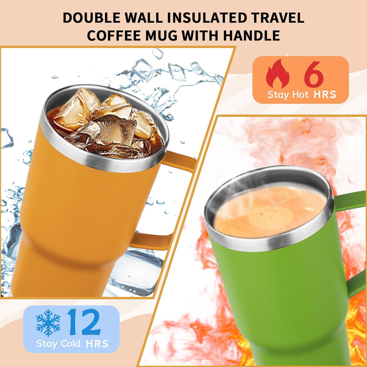 20oz Insulated Tumbler with Handle Stainless Steel Travel Coffee Mug with Lid and Straw Double Wall Vacuum Leak-proof Reusable Thermal Water Cup for Hot and Cold Drinks (Purple)