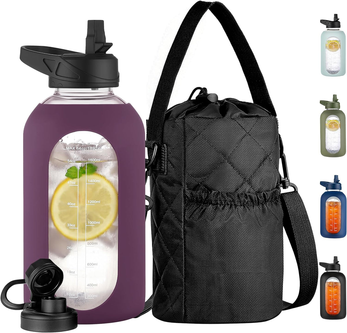 32 oz Glass Water Bottle with Straw and Insulated Bottle Holder