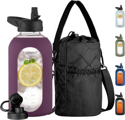32 oz Glass Water Bottle with Straw and Insulated Bottle Holder