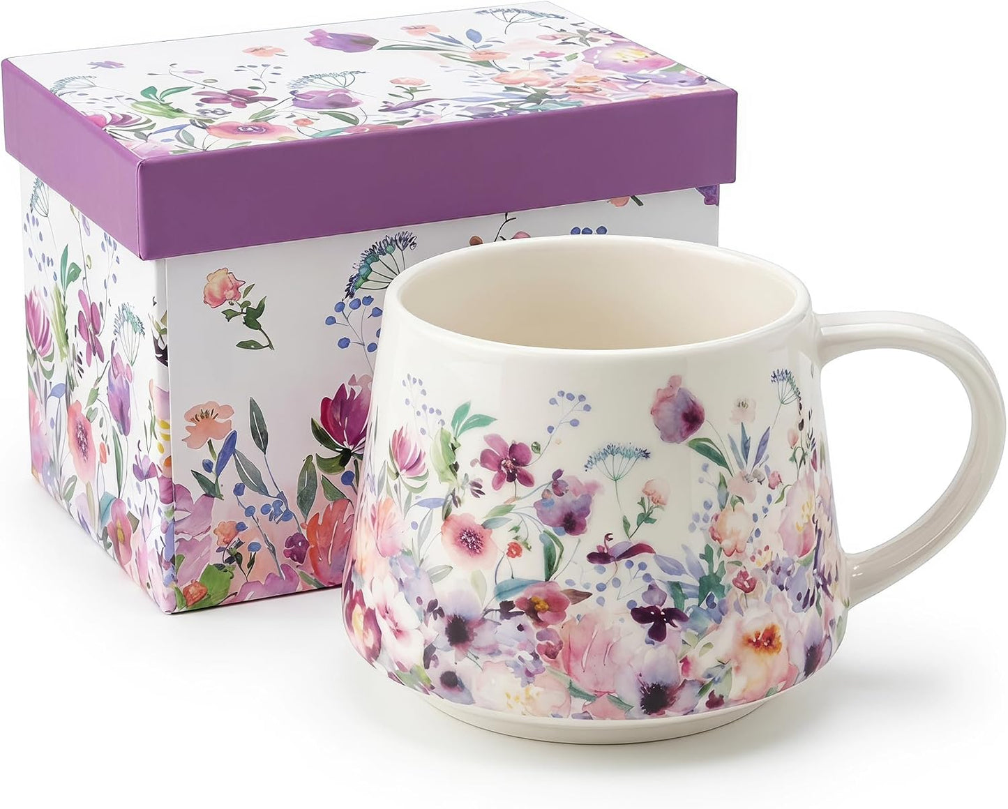 17oz Ceramic Coffee Travel Mug with Handle & Lid | Large Capacity Porcelain Tall Tea Wave Art Cup with in Color Box, 6.5" H