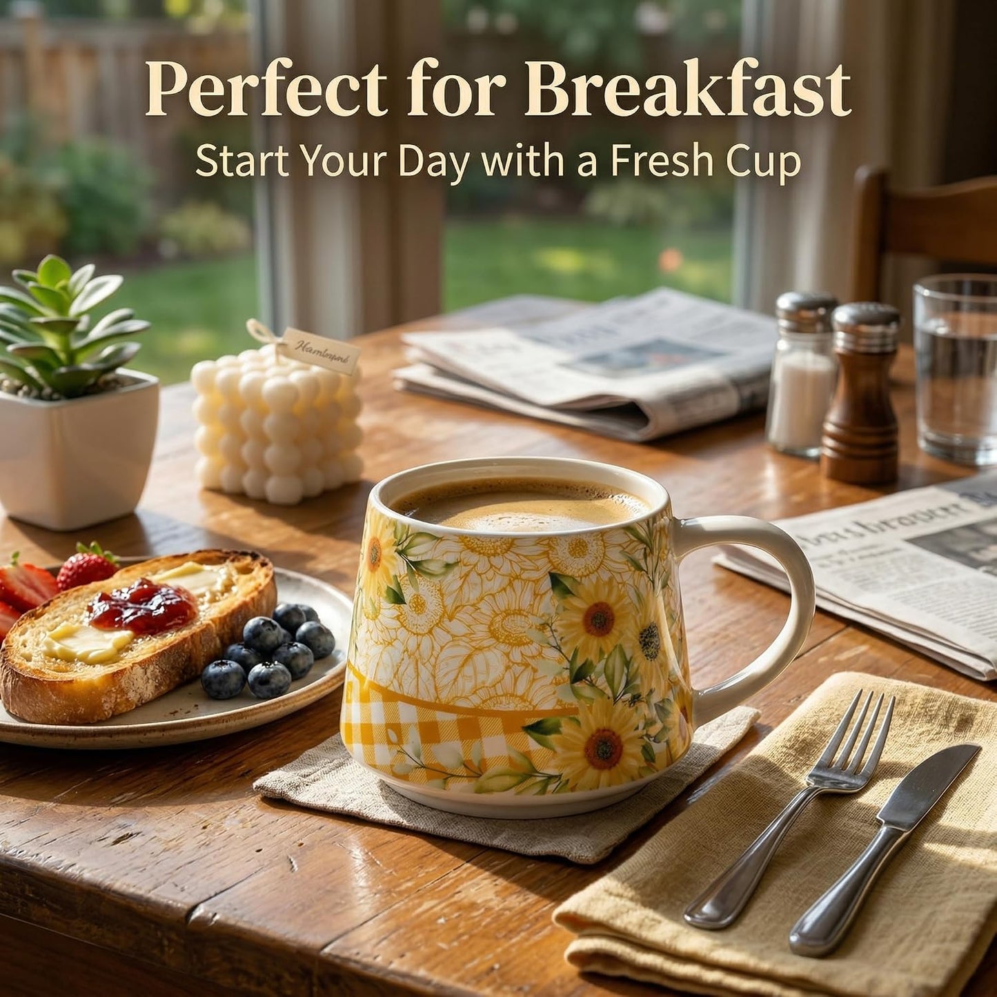 17oz Ceramic Coffee Travel Mug with Handle & Lid | Large Capacity Porcelain Tall Tea Wave Art Cup with in Color Box, 6.5" H