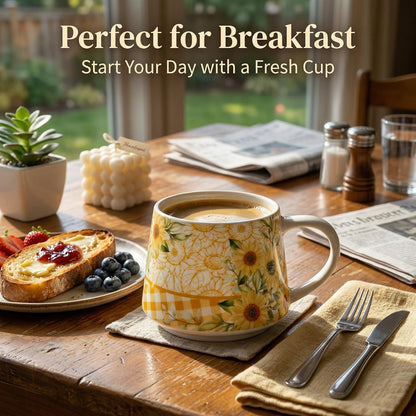 17oz Ceramic Coffee Travel Mug with Handle & Lid | Large Capacity Porcelain Tall Tea Wave Art Cup with in Color Box, 6.5" H