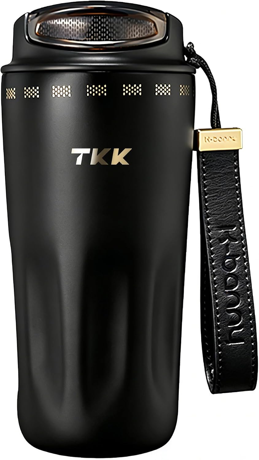 16oz Travel Coffee Mug, Ceramic Coated Interior, 316 Stainless Steel Liner, Leakproof Flip Lid, Vacuum Insulated Tumbler with Carry Strap, Reusable Cup for Hot & Cold Drinks