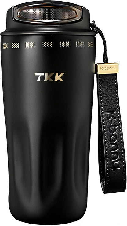 16oz Travel Coffee Mug, Ceramic Coated Interior, 316 Stainless Steel Liner, Leakproof Flip Lid, Vacuum Insulated Tumbler with Carry Strap, Reusable Cup for Hot & Cold Drinks