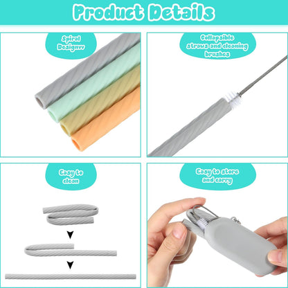 4 Sets Reusable Travel Straws, Silicone Travel Straws for Cruise