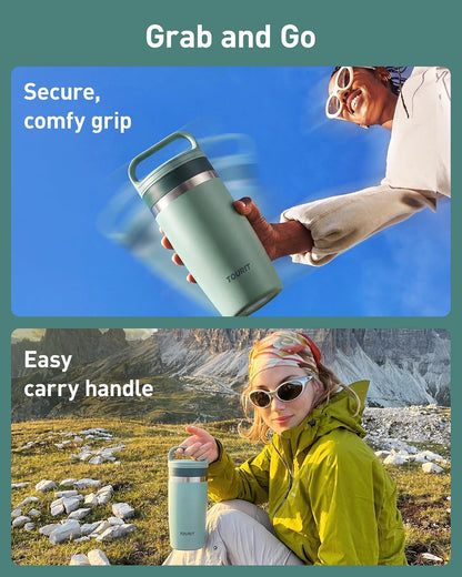Travel Coffee Mug 16 oz,Leakproof 2-Part Lid Tumbler,Dark Green