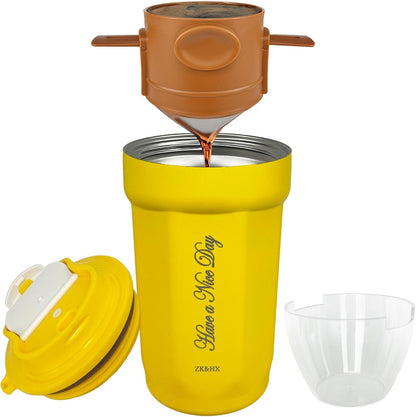 17oz Camping Coffee Makers with Ceramic Coating,Camp Pour Over Coffee Maker Set,Double Wall Vacuum Leak-Proof Mug for Office School Party Camping,Tea Infuser Mug for Loose Leaf Tea (17oz Lucky)