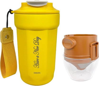 17oz Camping Coffee Makers with Ceramic Coating,Camp Pour Over Coffee Maker Set,Double Wall Vacuum Leak-Proof Mug for Office School Party Camping,Tea Infuser Mug for Loose Leaf Tea (17oz Lucky)