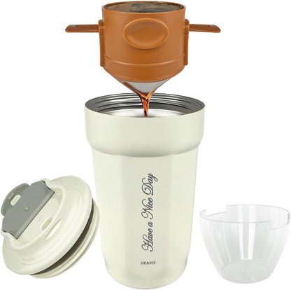 17oz Camping Coffee Makers with Ceramic Coating,Camp Pour Over Coffee Maker Set,Double Wall Vacuum Leak-Proof Mug for Office School Party Camping,Tea Infuser Mug for Loose Leaf Tea (17oz Lucky)