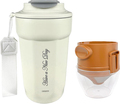 17oz Camping Coffee Makers with Ceramic Coating,Camp Pour Over Coffee Maker Set,Double Wall Vacuum Leak-Proof Mug for Office School Party Camping,Tea Infuser Mug for Loose Leaf Tea (17oz Lucky)