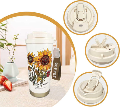 17oz Camping Coffee Makers with Ceramic Coating,Camp Pour Over Coffee Maker Set,Double Wall Vacuum Leak-Proof Mug for Office School Party Camping,Tea Infuser Mug for Loose Leaf Tea (17oz Lucky)