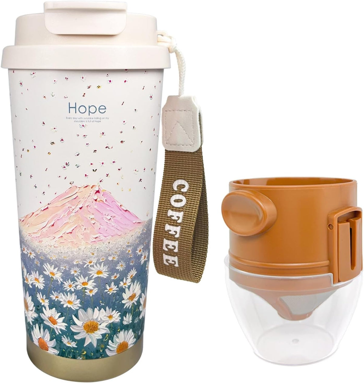 17oz Camping Coffee Makers with Ceramic Coating,Camp Pour Over Coffee Maker Set,Double Wall Vacuum Leak-Proof Mug for Office School Party Camping,Tea Infuser Mug for Loose Leaf Tea (17oz Lucky)