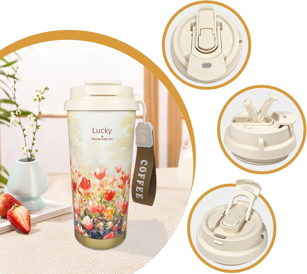17oz Camping Coffee Makers with Ceramic Coating,Camp Pour Over Coffee Maker Set,Double Wall Vacuum Leak-Proof Mug for Office School Party Camping,Tea Infuser Mug for Loose Leaf Tea (17oz Lucky)
