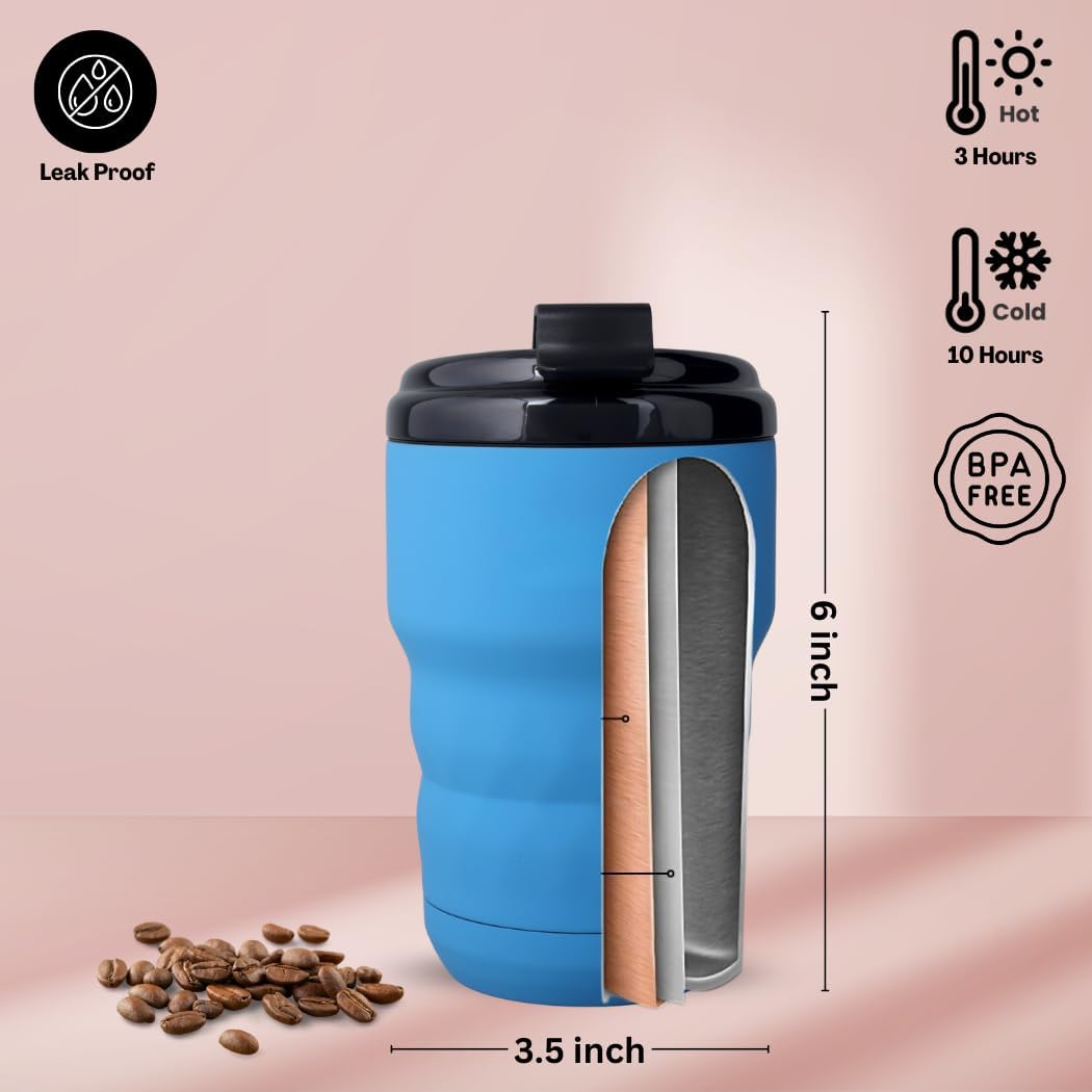 Insulated Travel Mug with Flip Lid, 12 oz Stainless Steel Coffee Cups Spill Proof, Double Wall Vacuum Tumblers, Reusable To Go Mug for Hot/Ice Coffee Tea (Gray)