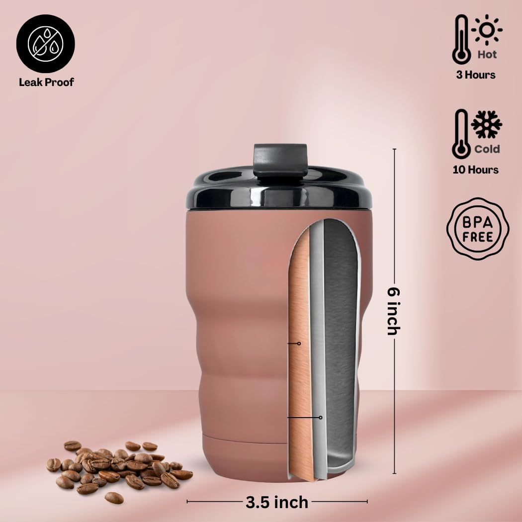 Insulated Travel Mug with Flip Lid, 12 oz Stainless Steel Coffee Cups Spill Proof, Double Wall Vacuum Tumblers, Reusable To Go Mug for Hot/Ice Coffee Tea (Gray)