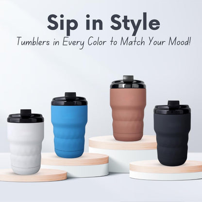 Insulated Travel Mug with Flip Lid, 12 oz Stainless Steel Coffee Cups Spill Proof, Double Wall Vacuum Tumblers, Reusable To Go Mug for Hot/Ice Coffee Tea (Gray)