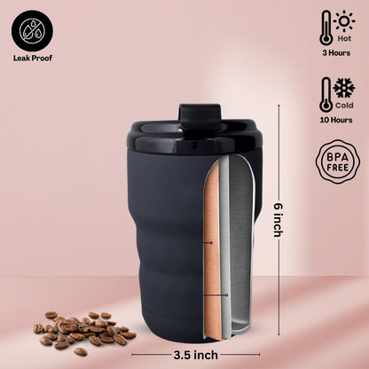 Insulated Travel Mug with Flip Lid, 12 oz Stainless Steel Coffee Cups Spill Proof, Double Wall Vacuum Tumblers, Reusable To Go Mug for Hot/Ice Coffee Tea (Gray)