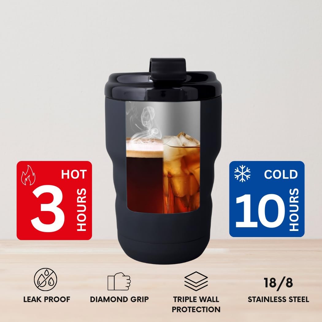 Insulated Travel Mug with Flip Lid, 12 oz Stainless Steel Coffee Cups Spill Proof, Double Wall Vacuum Tumblers, Reusable To Go Mug for Hot/Ice Coffee Tea (Gray)