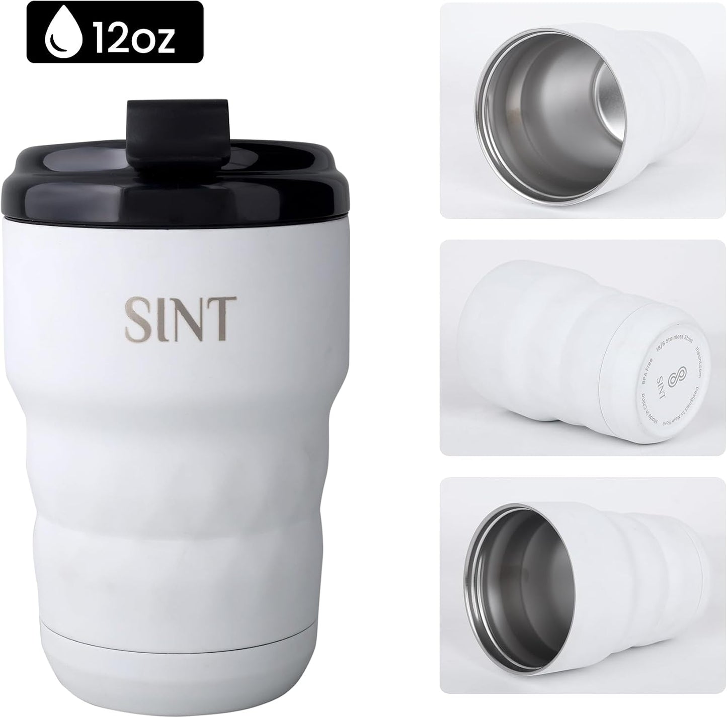 Insulated Travel Mug with Flip Lid, 12 oz Stainless Steel Coffee Cups Spill Proof, Double Wall Vacuum Tumblers, Reusable To Go Mug for Hot/Ice Coffee Tea (Gray)