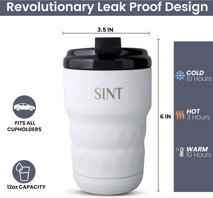 Insulated Travel Mug with Flip Lid, 12 oz Stainless Steel Coffee Cups Spill Proof, Double Wall Vacuum Tumblers, Reusable To Go Mug for Hot/Ice Coffee Tea (Gray)