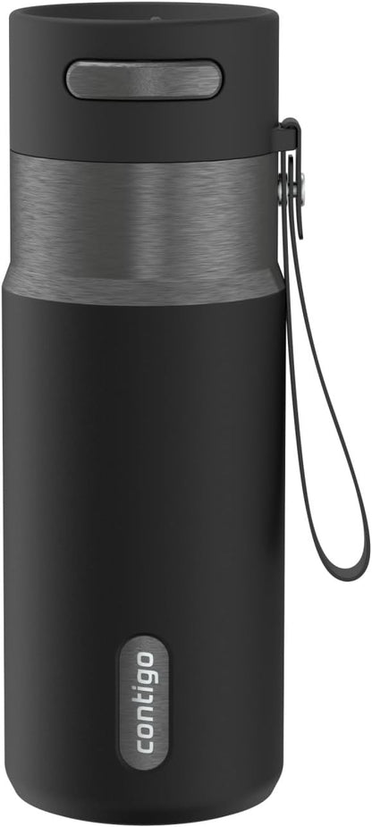 AutoSeal 24 oz Stainless Steel Vacuum-Insulated Water Bottle with Leakproof Push-Button Spout & Lock, Carry Strap, BPA-Free & Lead-Free, Dishwasher Safe
