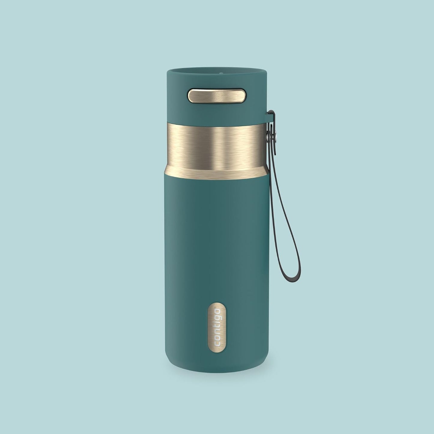 AutoSeal 24 oz Stainless Steel Vacuum-Insulated Water Bottle with Leakproof Push-Button Spout & Lock, Carry Strap, BPA-Free & Lead-Free, Dishwasher Safe