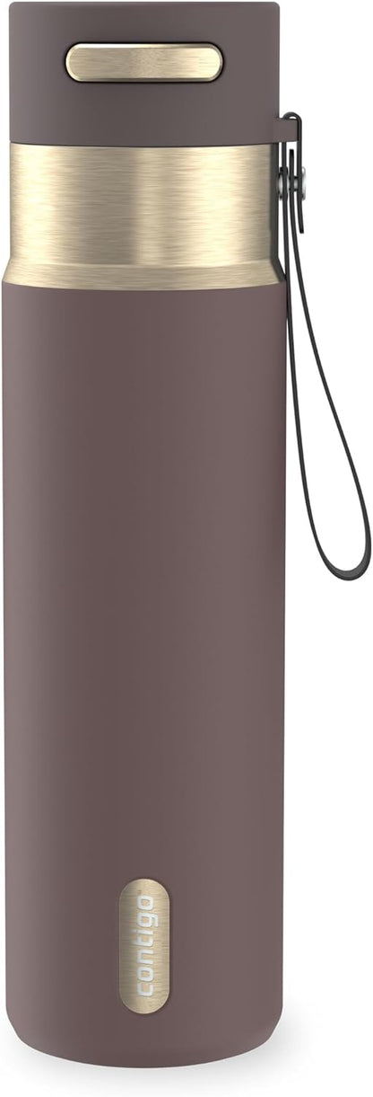 AutoSeal 24 oz Stainless Steel Vacuum-Insulated Water Bottle with Leakproof Push-Button Spout & Lock, Carry Strap, BPA-Free & Lead-Free, Dishwasher Safe