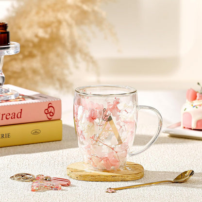 Personalized Gifts for Women Cute Double Wall Glass Coffee Mug Tea Cup with Spoon Customized Birthday Valentine Friendship Christmas Galentines Day Gifts for Women Her Sister Friends BFF Besties (B)