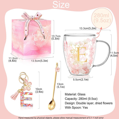 Personalized Gifts for Women Cute Double Wall Glass Coffee Mug Tea Cup with Spoon Customized Birthday Valentine Friendship Christmas Galentines Day Gifts for Women Her Sister Friends BFF Besties (B)