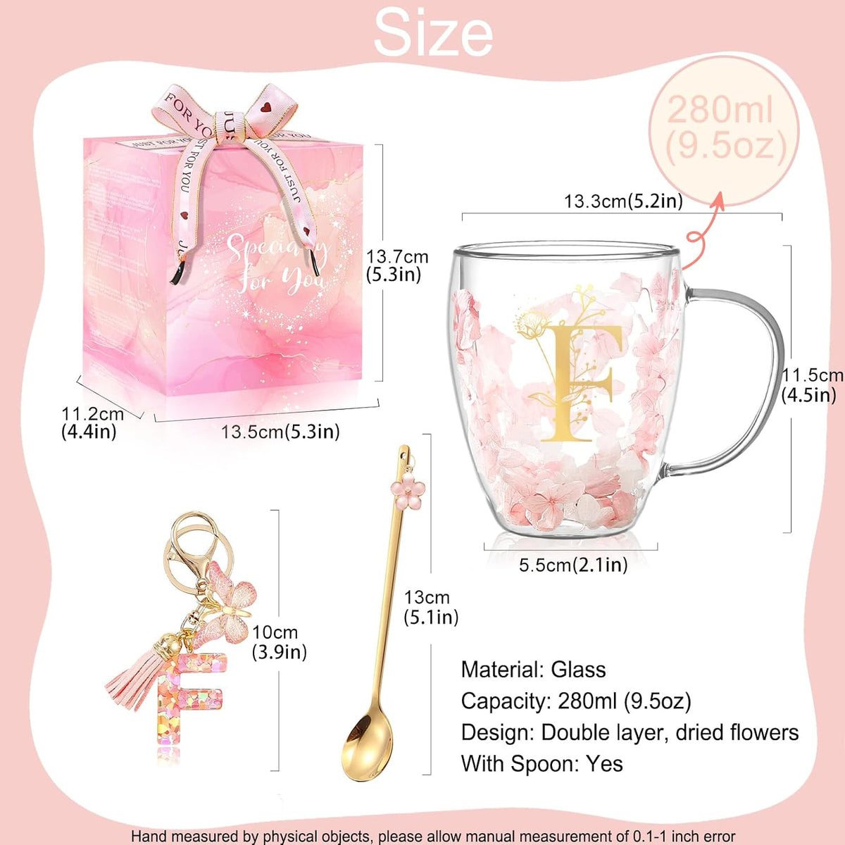 Personalized Gifts for Women Cute Double Wall Glass Coffee Mug Tea Cup with Spoon Customized Birthday Valentine Friendship Christmas Galentines Day Gifts for Women Her Sister Friends BFF Besties (B)