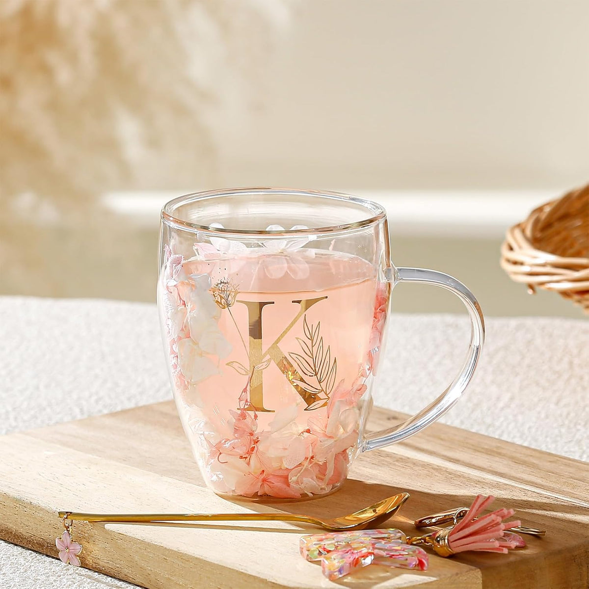 Personalized Gifts for Women Cute Double Wall Glass Coffee Mug Tea Cup with Spoon Customized Birthday Valentine Friendship Christmas Galentines Day Gifts for Women Her Sister Friends BFF Besties (B)