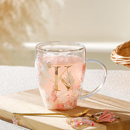 Personalized Gifts for Women Cute Double Wall Glass Coffee Mug Tea Cup with Spoon Customized Birthday Valentine Friendship Christmas Galentines Day Gifts for Women Her Sister Friends BFF Besties (B)