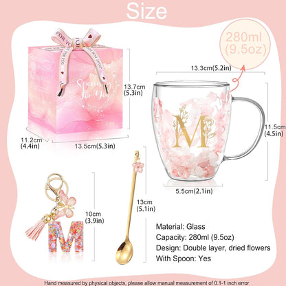 Personalized Gifts for Women Cute Double Wall Glass Coffee Mug Tea Cup with Spoon Customized Birthday Valentine Friendship Christmas Galentines Day Gifts for Women Her Sister Friends BFF Besties (B)
