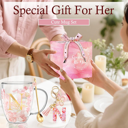 Personalized Gifts for Women Cute Double Wall Glass Coffee Mug Tea Cup with Spoon Customized Birthday Valentine Friendship Christmas Galentines Day Gifts for Women Her Sister Friends BFF Besties (B)