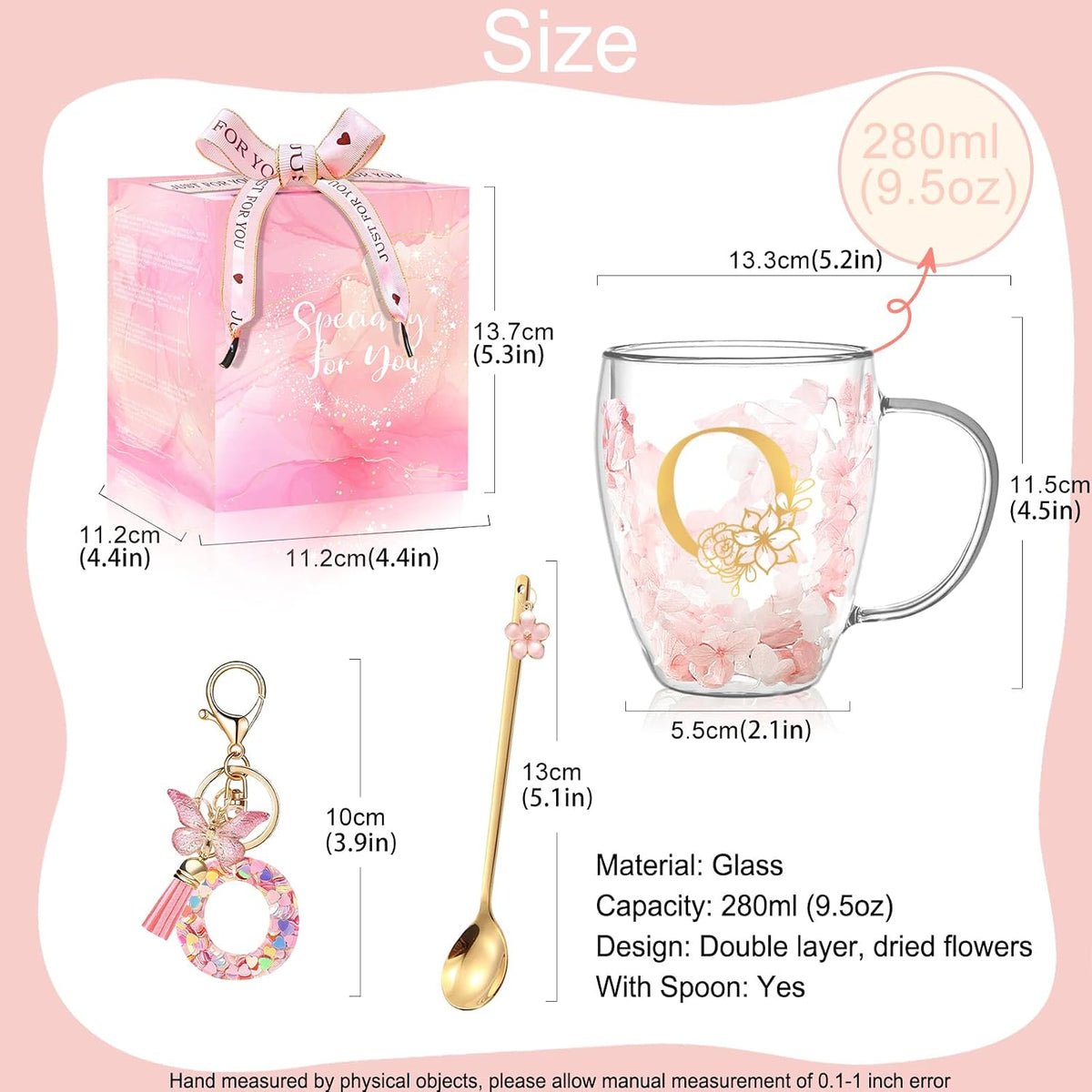 Personalized Gifts for Women Cute Double Wall Glass Coffee Mug Tea Cup with Spoon Customized Birthday Valentine Friendship Christmas Galentines Day Gifts for Women Her Sister Friends BFF Besties (B)
